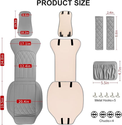 BEITK 2 Pack Leather Front Car Seat Covers, Universal Sideless Car Seat Protectors with Storage Pocket and Seat Belt Pads, Waterproof Automotive Seat Cover for Cars Trucks SUV(Grey)