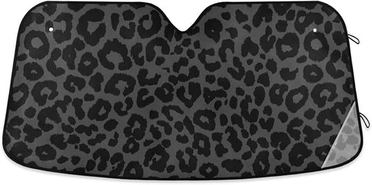 Windshield Sun Shade Dark Gray Leopard Cheetah Print Ram Front Window Block UV Shades Visor Reflective Retractable for Car SUV Trucks