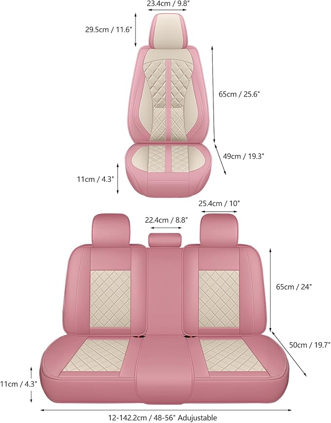 otoez Pink Car Seat Covers Full Set, Universal Leather Seat Cover 5 Seat Waterproof & Breathable Automotive Seat Protector Full Coverage for Cars Sedens, Trucks, SUVs, Vans (Pink & White)