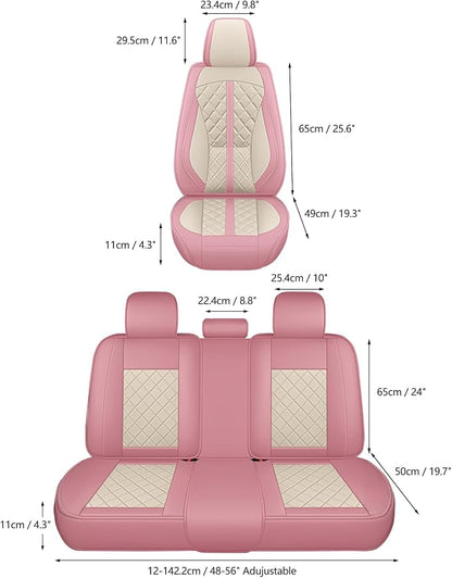 otoez Pink Car Seat Covers Full Set, Universal Leather Seat Cover 5 Seat Waterproof & Breathable Automotive Seat Protector Full Coverage for Cars Sedens, Trucks, SUVs, Vans (Pink & White)