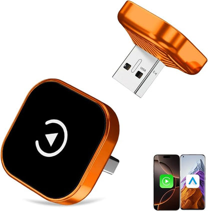 2-in-1 Wireless CarPlay & Android Auto Adapter - Upgraded Car Play Mini Wired to Wireless Adapter | Plug & Play, Stable Connection No Latency for iPhone＆Android,Orange