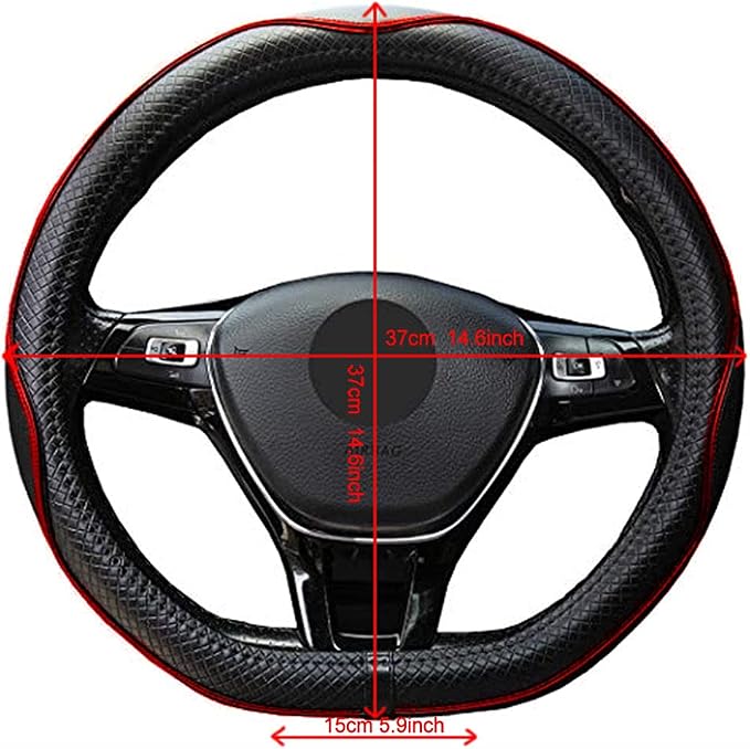 Mayco Bell Flat Bottom Steering Wheel Cover Anti-Slip,Safety,Soft,Breathable,Durable,Full Surround,Comfortable Grip Microfiber Leather (D-Shape,Black Red)