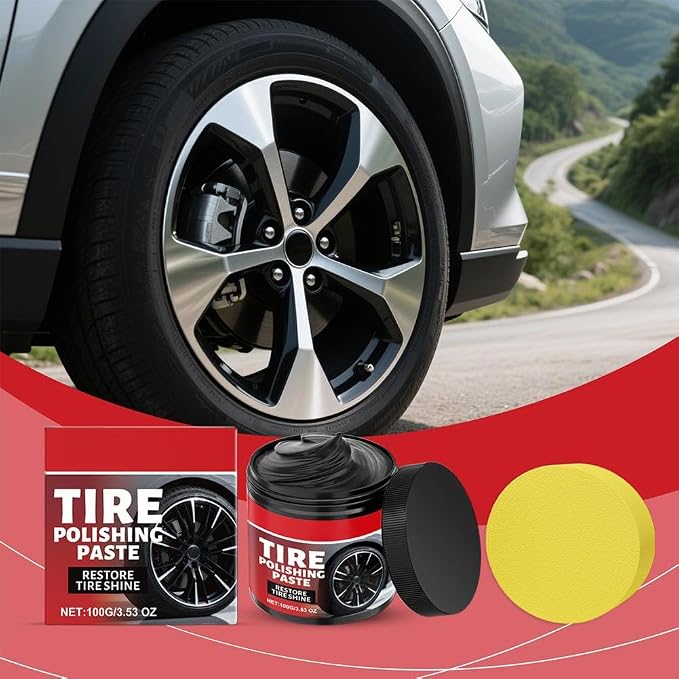 Car Tire Shine with Sponge,100g Tire Coating Paste,TirePolishing Paste,Wheel Shine Tir-e PolishingPaste,Long-Lasting Tir-e Dressing with Wet Gloss Look Finish for Car,Truck,Motorcycle, RV & More