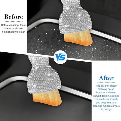 Bling Car Detailing Brush, Crystal Rhinestone Non-Scratch Vehicle Cleaning Dust Brush for Air Vent & Dashboard, Soft Bristles Automotive Interior Cleaning Tool, Universal Fit (White)