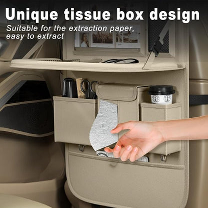 XDV Car Seat Organizers,Multi-functional Back Seat Protectors, Storage Pouches, and Tray Holders (for Cars, Kids, Seat Back and Rear Seats) (Plain Beige, 1 Pcs)