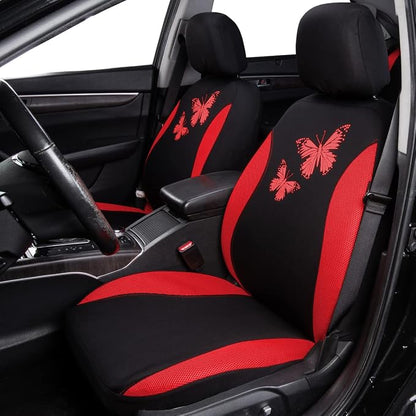 Flying Banner Butterfly car seat Covers ful Set Fashion Universal Lady Woman Female Rear Bench Split Colorized (Full Set, Red)