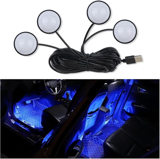 4-in-1 Car LED Lights Interior with USB Port,Ambient Neon Car Door Lights Kit for CCar Decor,Party,Music,Gift,Universal CCar Pedal Light Interior Accessories for Wonmen & Men (Blue)