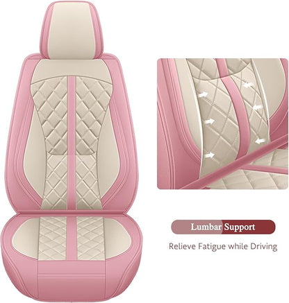 otoez Pink Car Seat Covers Full Set, Universal Leather Seat Cover 5 Seat Waterproof & Breathable Automotive Seat Protector Full Coverage for Cars Sedens, Trucks, SUVs, Vans (Pink & White)