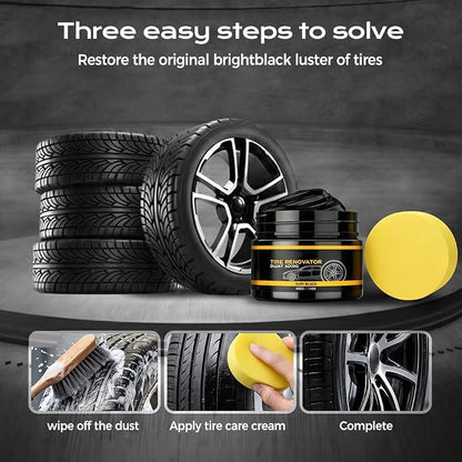 Car Tire Shine with Sponge, 2026 New Tire Shine Cream, Car Tire Ceramic Coating for Deep Black Gloss, Tyre Nourish Cream Tire Wax with UV Blocking Dust (1)