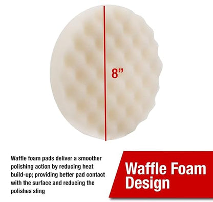 LAUCO White Foam Waffle Buffing Pad – 8” Single-Sided Polishing & Waxing Pad – Final Finish for High-Gloss Shine – Hook & Loop Backing (203.2 mm) – 1 Pack 8997
