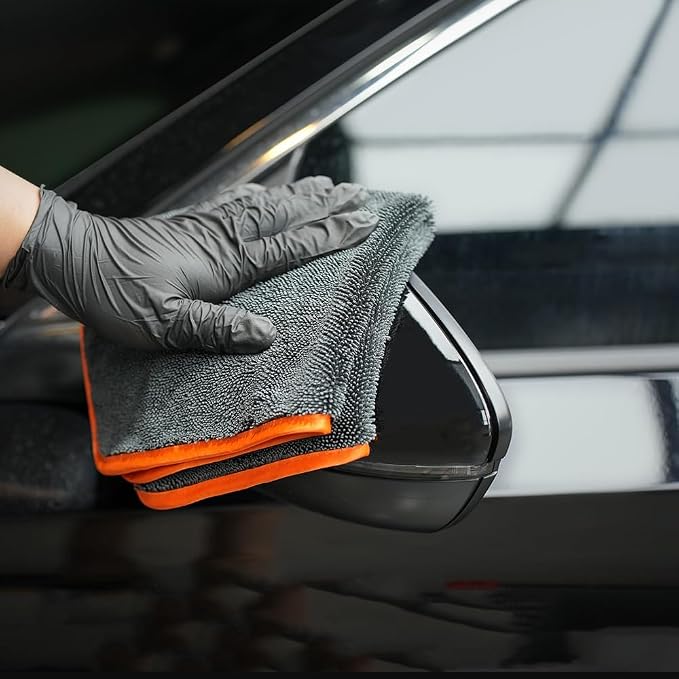 SPTA Microfiber Car Drying Towels, Cleaning Cloth Towels, Twist Pile Rapid Drying Orange Edge Car Microfiber Towels for Car Detailing, Pack of 3, 16.5 x 16.5 Inch, 600 GSM, Gray-MT040