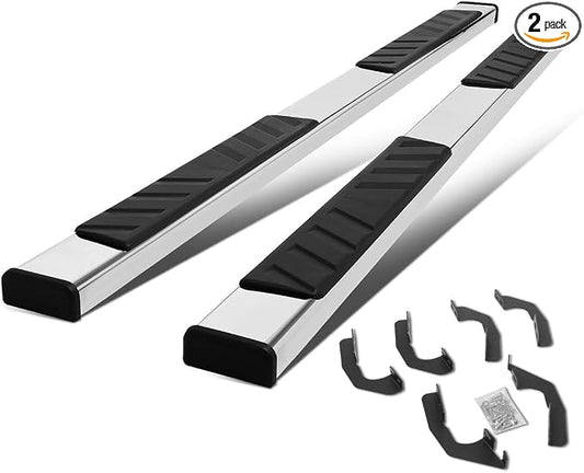 Auto Dynasty Flat Running Boards Compatible with 2005-2021 Toyota Tacoma Double/Crew Cab, Stainless Steel Side Step Rail Nerf Bars, 5 Inches Step Bars, Polished Chrome
