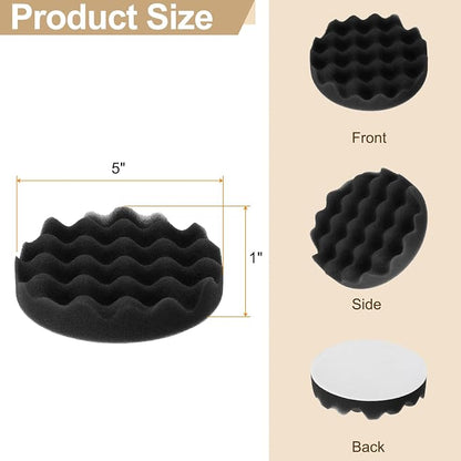 HARFINGTON 3pcs Buffing Sponge Pads 5" Polishing Wheel Waffle Finishing Grip Pad Car Buffer Polisher with Hook and Loop Back for Car Detailing Polishing Waxing, Black
