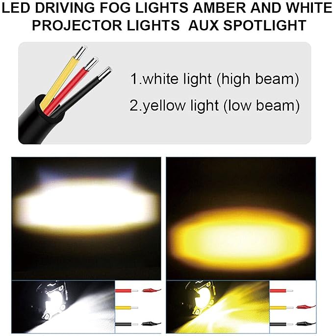 LED Pod Lights, LED off Road Lights 60W 6000lm Amber/Yellow White Dual Color Driving Fog Auxiliary Work Lights Pod for Motorcycle Truck SUV ATV E-Bike Tractor, 2 Packs