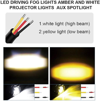 LED Pod Lights, LED off Road Lights 60W 6000lm Amber/Yellow White Dual Color Driving Fog Auxiliary Work Lights Pod for Motorcycle Truck SUV ATV E-Bike Tractor, 2 Packs