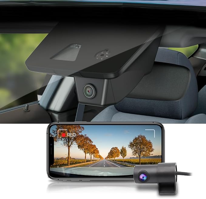 Fitcamx Front 2K+Rear 1080P Dash Cam Adapts for Jeep Grand Cherokee 2018-2021 & SRT (HD2-D7600), OEM Style, Dual HD Video, Built-in WiFi & APP, Loop Recording, G-Sensor, Easy to Operate, 64GB Card