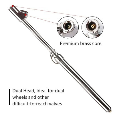 CZC AUTO Tire Pressure Gauge, Straight-on Foot Dual Head Chucks Auto Service Gage, Heavy Duty Air Gauge 10-150PSI 100-1000KPa for Car Truck RV Van (1 Pack, Silver)