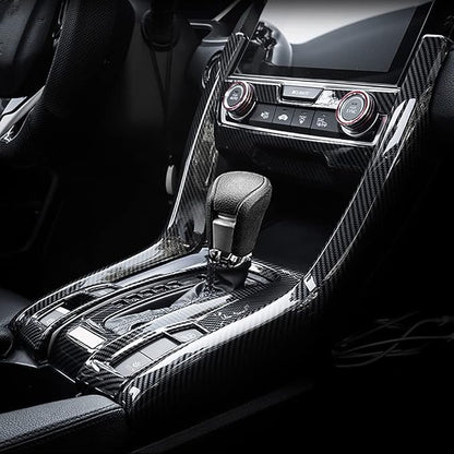 Center Console auto Shift Panel Cover Compatible with Honda Civic 10th Generation 2016 2017 2019 2020 2021 Sedan ABS Carbon Fiber Trim Cover kit (for Left Steering Wheel)
