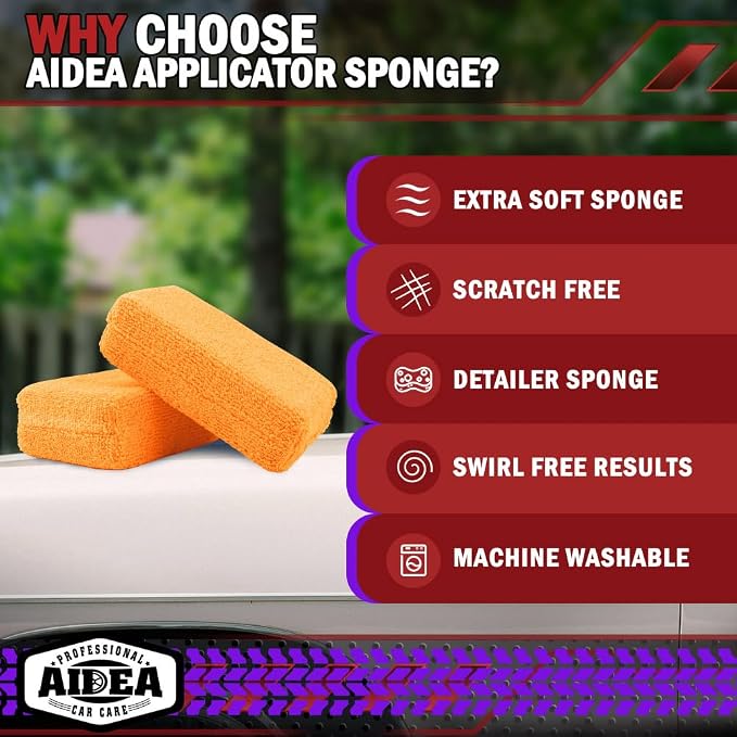 AIDEA Microfiber Applicator Pad-8Pack, Car Wash Sponge, Premium Microfiber Sponge and Cleaning Pads, Perfect for Effortless Wax, Sealant, and Conditioner Application-Orange