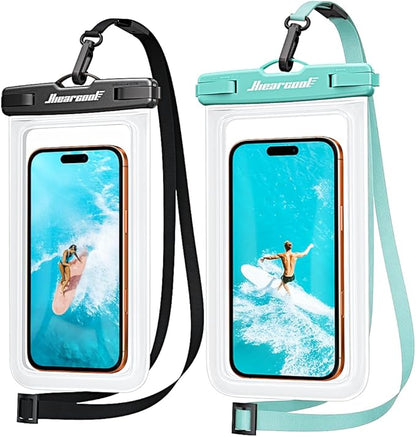 Hiearcool Waterproof Phone Pouch 2 Pack, IPX8 Dry Bag with Lanyard, Touch Screen Compatible for iPhone 17/16/15/14/13 Pro Max, Beach Swimming Cruise Travel-Clear & Mint Green