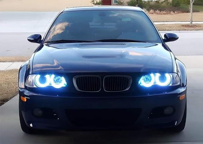 iJDMTOY Multi-Color 120-SMD RGB LED Angel Eyes Halo Ring Lighting Kit w/Adjustable Setting Compatible with BMW E36 E46 3 Series E38 E39 5 7 Series Xenon Front Road Illuminating Lights