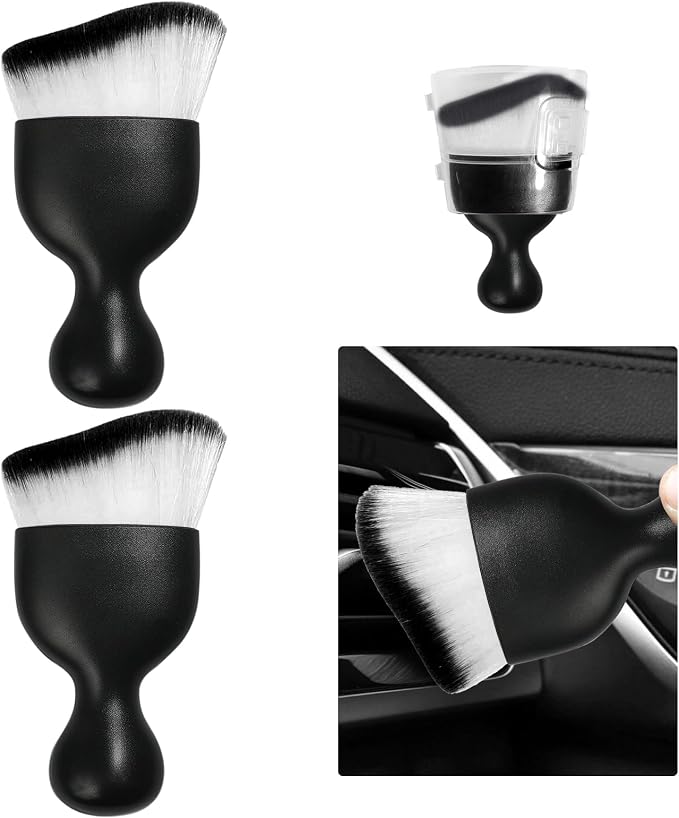 Ziciner 2 PCS Car Detailing Brush, Curved Soft Bristles Auto Removal Dust Collectors, Universal Vehicle Dashboard, Air Conditioner Vents etc Interior Cleaning Tool Accessories (White/Black)