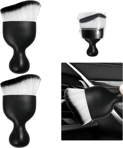 Ziciner 2 PCS Car Detailing Brush, Curved Soft Bristles Auto Removal Dust Collectors, Universal Vehicle Dashboard, Air Conditioner Vents etc Interior Cleaning Tool Accessories (White/Black)