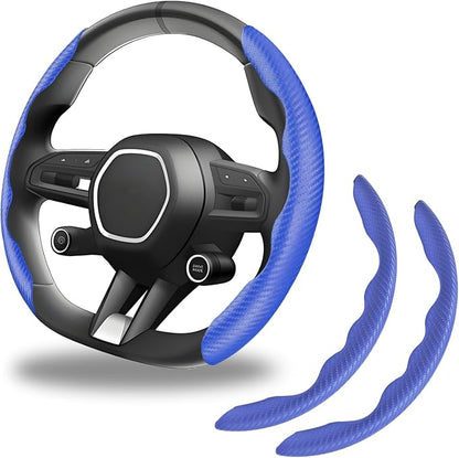 2pcs Carbon Fiber Anti-Skid Steering Wheel Cover, Anti-Skid Steering Wheel Cover/Segmented Steering Wheel Protector/Car Interior Accessories for Men/Women - Durable(Blue)