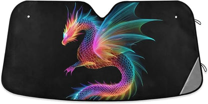Cars Front Sun Shade Windshield,Foldable Reflective Sun Visor Rainbow Dragon Wings Windshield Sunshade Cover,Blocks UV Ray Sun Protect Interior Keep Cool,55" x 27.6"