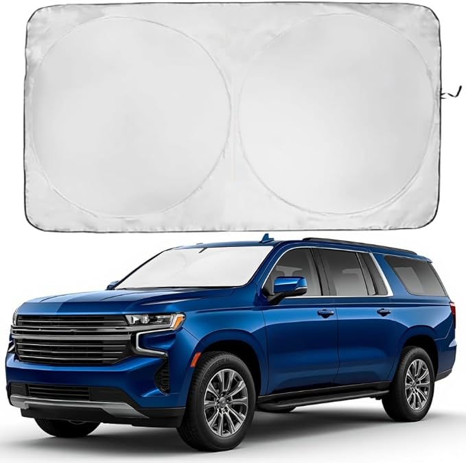Windshield Sun Shade | Compatible for Chevrolet Suburban (2021-2025) | Certified 99.87% UVB & 99.02% UVA Car Sun Shade. Award Winning Sunshade - Patented Technology | Car Shades by Kinder Fluff