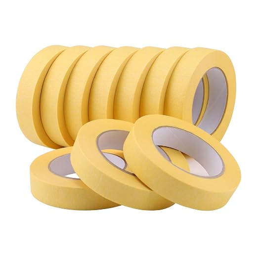 Lichamp 10-Pack Automotive Refinish Masking Tape Yellow 25mm x 50m, Cars Vehicles Auto Body Paint Tape, Automotive Painters Tapes Bulk Set