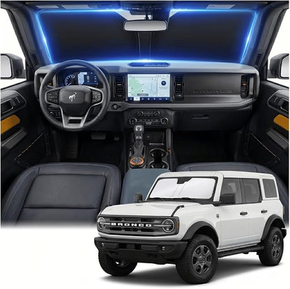 Windshield Sun Shade for Ford Bronco 2021-2024 2025 2026 Front Window Shade Custom Fit Bronco Accessories Sun Visor Foldable Shade Blocks UV Rays Summer Must Have Car Accessories