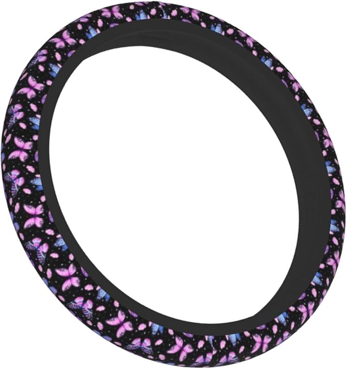 Purple Butterfly Steering Wheel Cover 15 Inch with 2 Pieces Car Coaster | Anti-Slip Breathable Universal for Car Steering Wheel Covers Suitable for Men Women