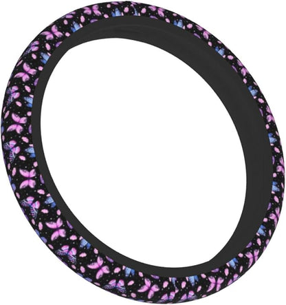 Purple Butterfly Steering Wheel Cover 15 Inch with 2 Pieces Car Coaster | Anti-Slip Breathable Universal for Car Steering Wheel Covers Suitable for Men Women