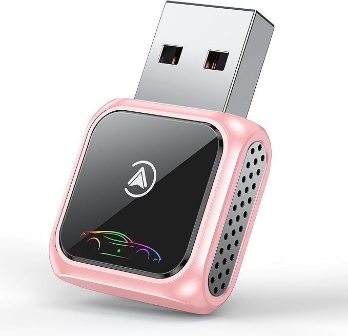 Mini Wireless CarPlay Adapter - Zero Latency, Stable, iOS10 & Android Compatible, USB/Type-C (Pink)
