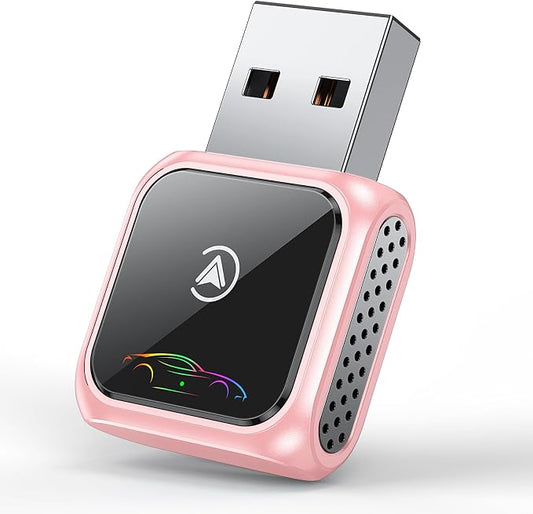 Mini Wireless CarPlay Adapter - Zero Latency, Stable, iOS10 & Android Compatible, USB/Type-C (Pink)