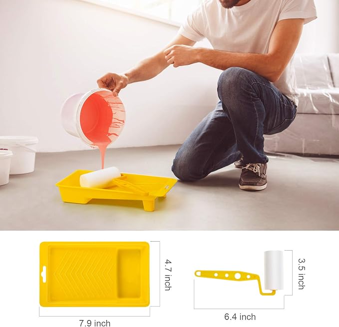 Tool Trio, Paint Brush, Roller, Sponge, All The Tools You Need to Apply Finish All in One Paint Yellow