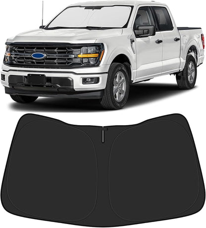 BIBLOZ Car Windshield Sun Shade for Ford F150 2015-2025 2026, Lariat, Tremor, King Ranch, Platinum, Raptor, XL, XLT Accessories Foldable Sunshade PET Reflective Material Blocks UV Rays Front Visor