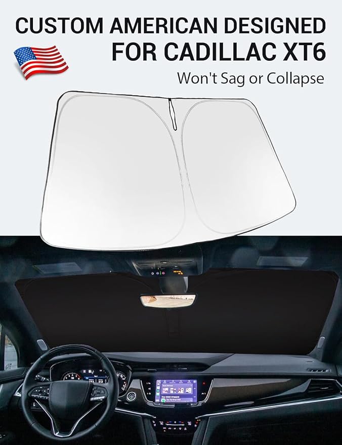 Proadsy Windshield Sun Shade for Cadillac XT6 2020-2025 2026 Foldable Front Sunshade Protector Sun Visor Blocks UV Rays Keep Car Cooler