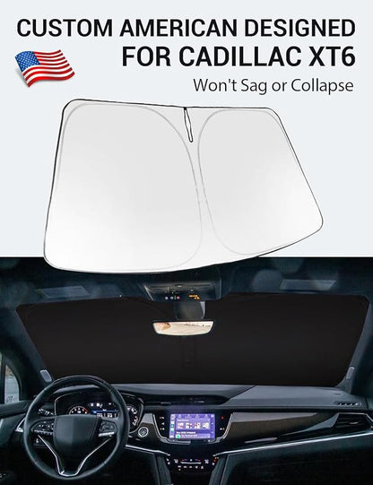 Proadsy Windshield Sun Shade for Cadillac XT6 2020-2025 2026 Foldable Front Sunshade Protector Sun Visor Blocks UV Rays Keep Car Cooler