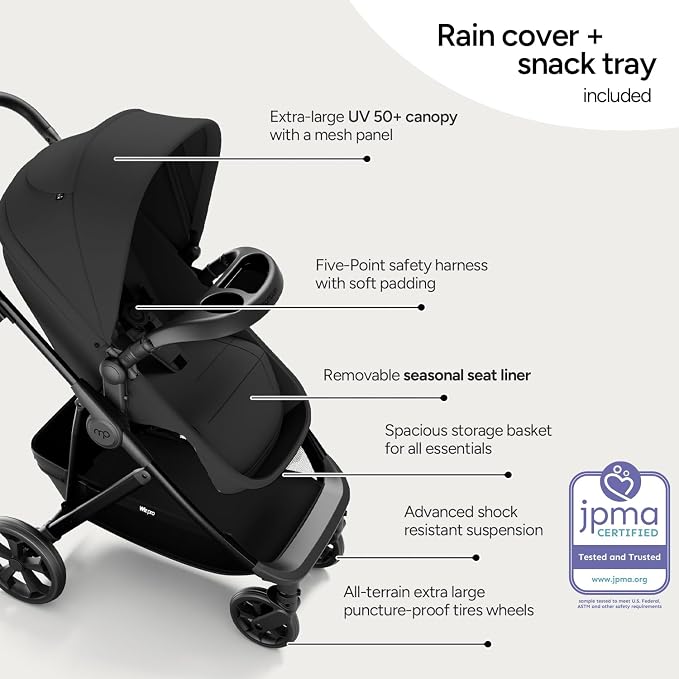 Mompush Wiz Pro 2-in-1 Baby Stroller, Full-Size All-Terrain Premium Stroller with Newborn Mode and Reversible Seat, Snack Tray Included, Large UPF 50+ Canopy & Storage Basket