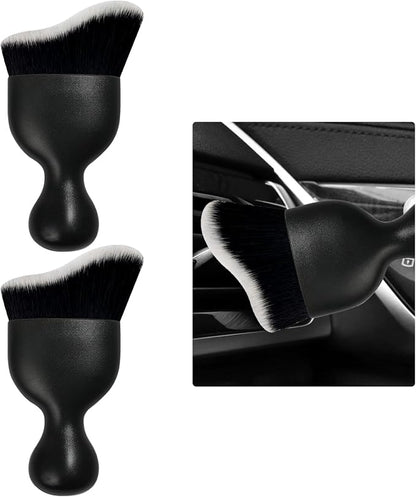 Ziciner 2 PCS Car Detailing Brush, Curved Soft Bristles Auto Removal Dust Collectors, Universal Vehicle Dashboard, Air Conditioner Vents etc Interior Cleaning Tool Accessories (Black/White)