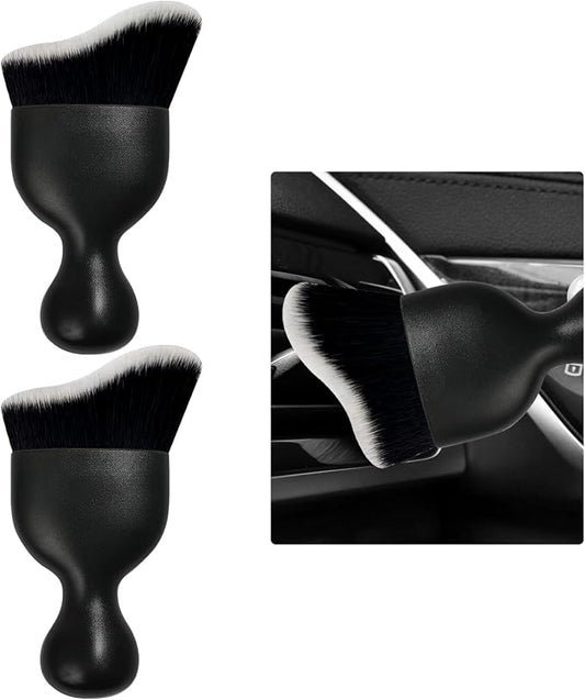 Ziciner 2 PCS Car Detailing Brush, Curved Soft Bristles Auto Removal Dust Collectors, Universal Vehicle Dashboard, Air Conditioner Vents etc Interior Cleaning Tool Accessories (Black/White)