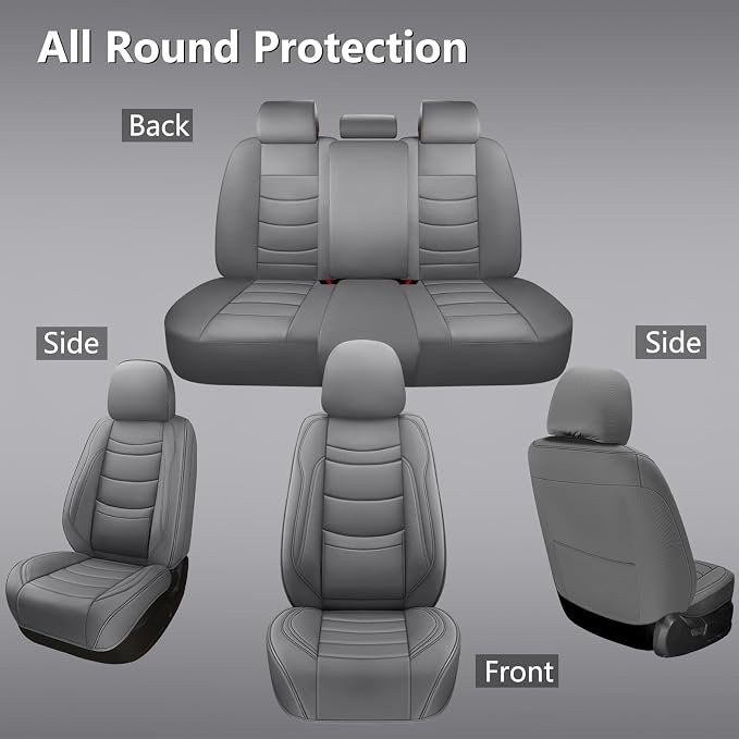 NS YOLO Leather Car Seat Covers Full Set,Universal Fit for Most Cars,SUVs and Sedans,Waterproof Luxury Leatherette Cushions, 5 Seats Protectors (Grey, Full Set-5 Seats(Front and Rear))