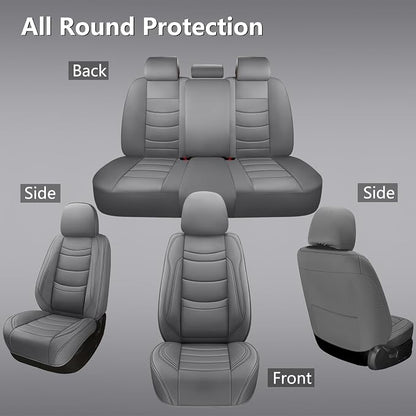 NS YOLO Leather Car Seat Covers Full Set,Universal Fit for Most Cars,SUVs and Sedans,Waterproof Luxury Leatherette Cushions, 5 Seats Protectors (Grey, Full Set-5 Seats(Front and Rear))