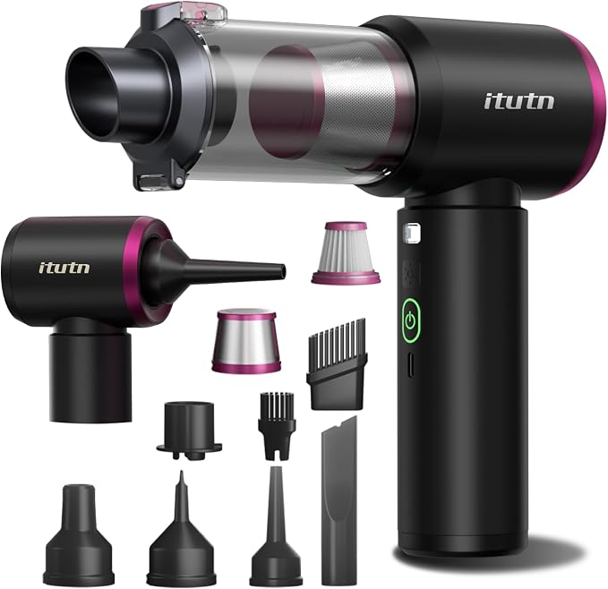 Mini Car Vacuum Portable Cordless with LED Light, 15000PA Powerful Suction, 80W High Power, One-Click Empty, Dual Hepa Filter, Y8plus Car Vacuum Cleaner & Air Duster for Home, Desk, PC, Keyboard