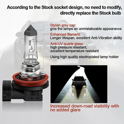 WinPower H8 Halogen Headlight Bulb, Super Bright Warm White 35W 4300K High Low Beam Fog Light Replacement Lamp, Pack of 2
