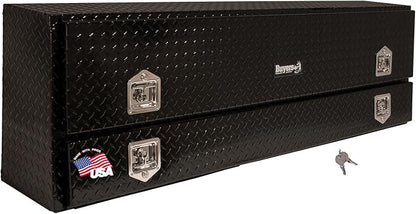 Buyers Products 1725640 Black Diamond Tread Aluminum Contractor Truck Tool Box, 2 Tier Storage, 72 x 21 x 13.2 in, Flip-Up Door with Gas Shocks, Weather Resistant, No Drill Install, Made in USA