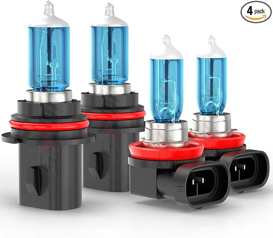 Upgraded Halogen Headlight Bulbs for Nissan Frontier 2005-2010 2011 2012 2013 2014 2015 2016 2017 2018 2019 2020 2021 2022 2023, High Low Beam + Fog Lights Combo, 6000K White, 300% Brightness, 4 PCS
