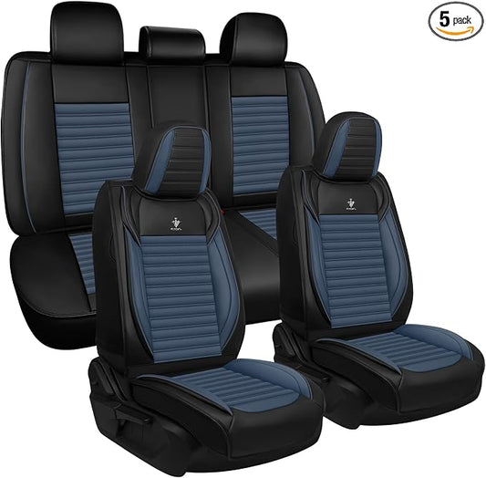 Seat Covers Full Set Fit for Nissan Rogue 2015-2026, Breathable and Comfortable Leather Car Seat Cover, Standard Waterproof Cushion Cover Auto Interior Accessories (Black Blue)